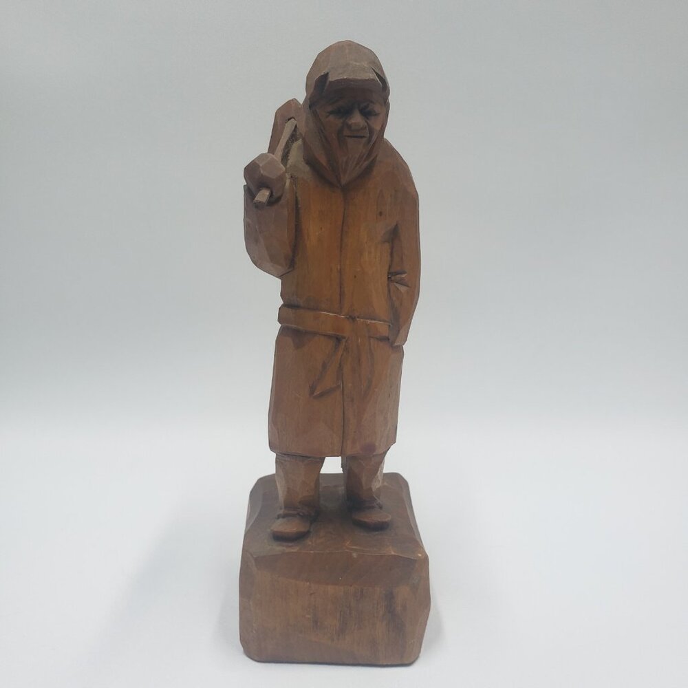 Hand Carved Wooden Sculpture Travelling Man Figure Folk Art Vintage by V Fortin